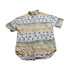 Kikomo Button Up Shirt Mens Large 100% Rayon Short Sleeve RN 51370 Rare
